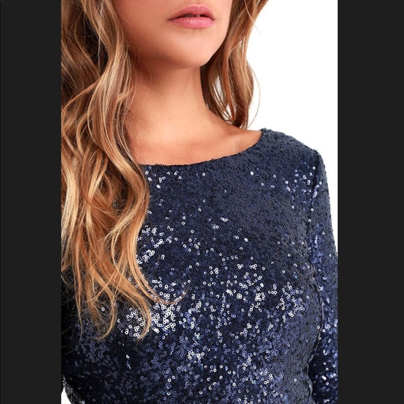 Lulus Sequin Mini Dress In Navy - Picture 5 of 5
